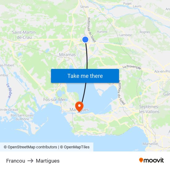 Francou to Martigues map