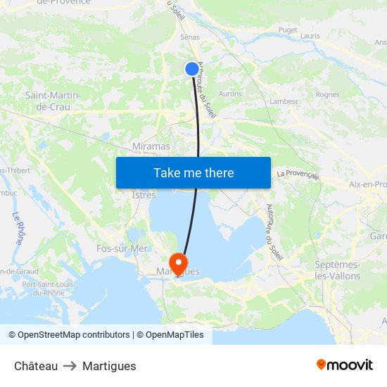 Château to Martigues map