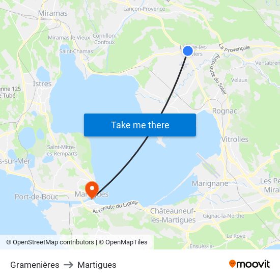 Gramenières to Martigues map