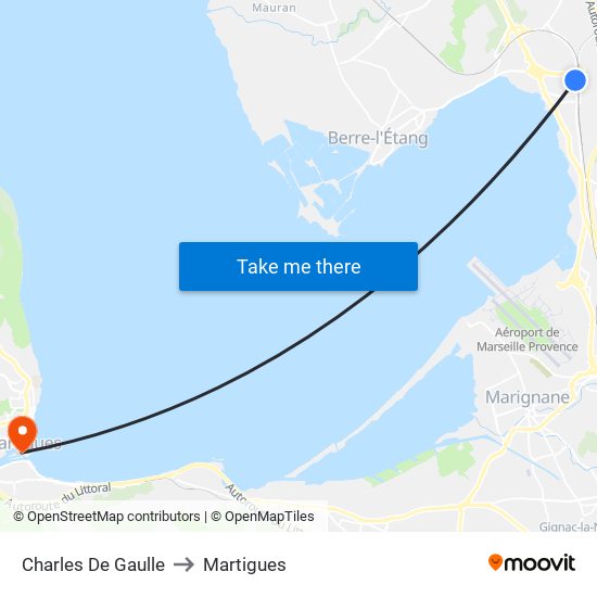 Charles De Gaulle to Martigues map