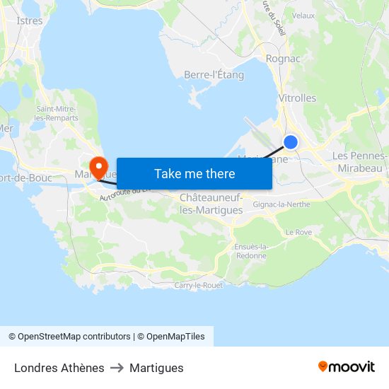 Londres Athènes to Martigues map