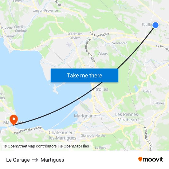 Le Garage to Martigues map
