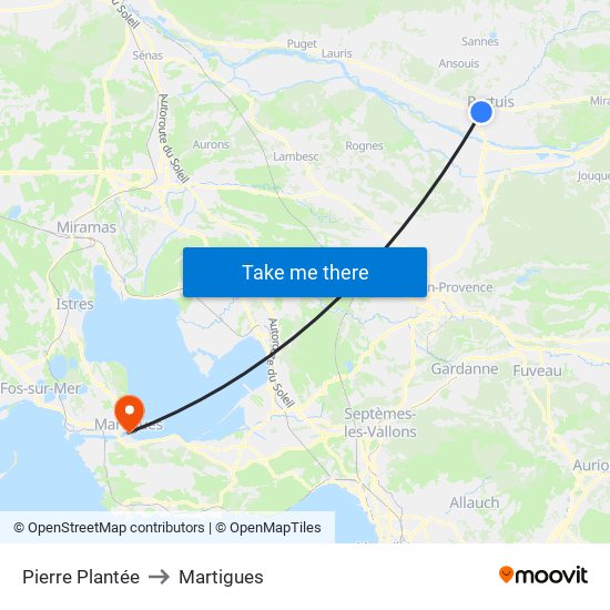 Pierre Plantée to Martigues map
