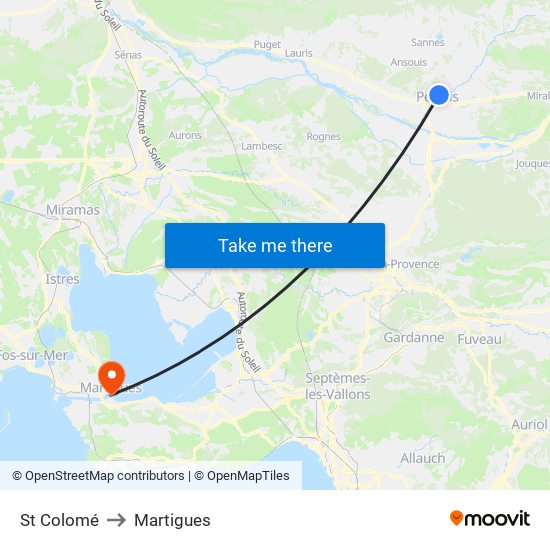 St Colomé to Martigues map