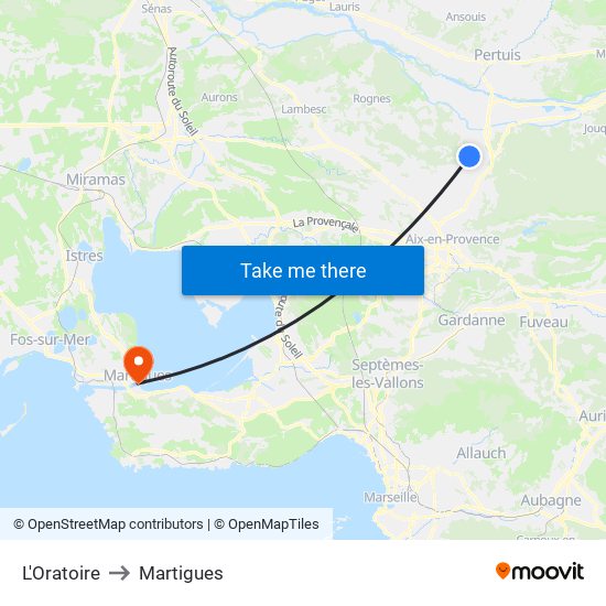 L'Oratoire to Martigues map