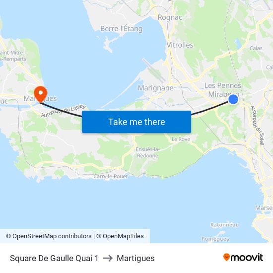 Square De Gaulle Quai 1 to Martigues map