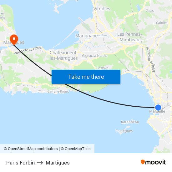 Paris Forbin to Martigues map