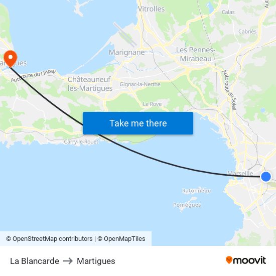 La Blancarde to Martigues map