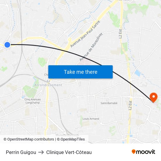 Perrin Guigou to Clinique Vert-Côteau map