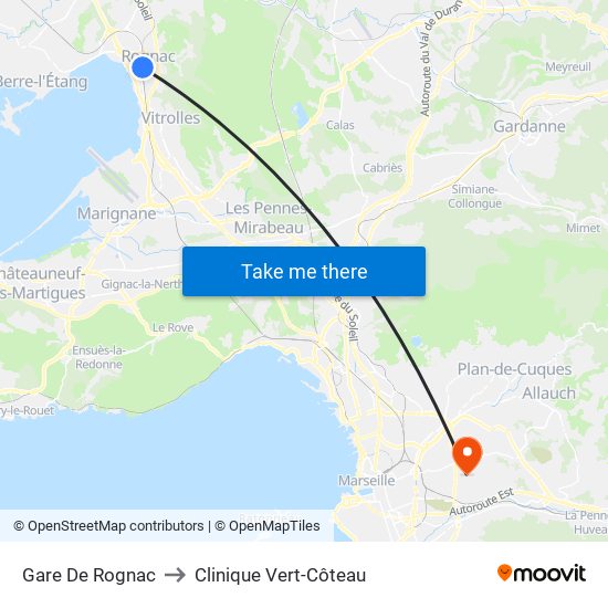 Gare De Rognac to Clinique Vert-Côteau map