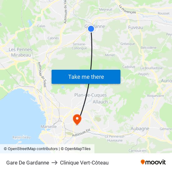 Gare De Gardanne to Clinique Vert-Côteau map