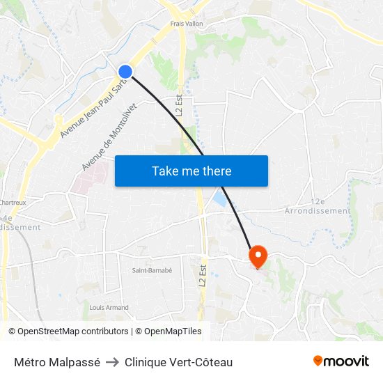 Métro Malpassé to Clinique Vert-Côteau map