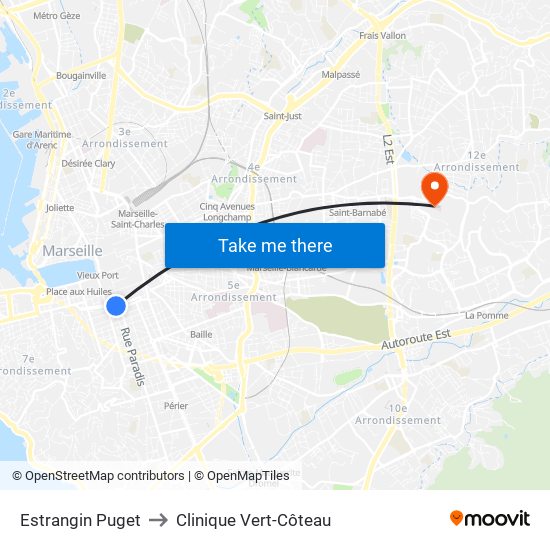 Estrangin Puget to Clinique Vert-Côteau map