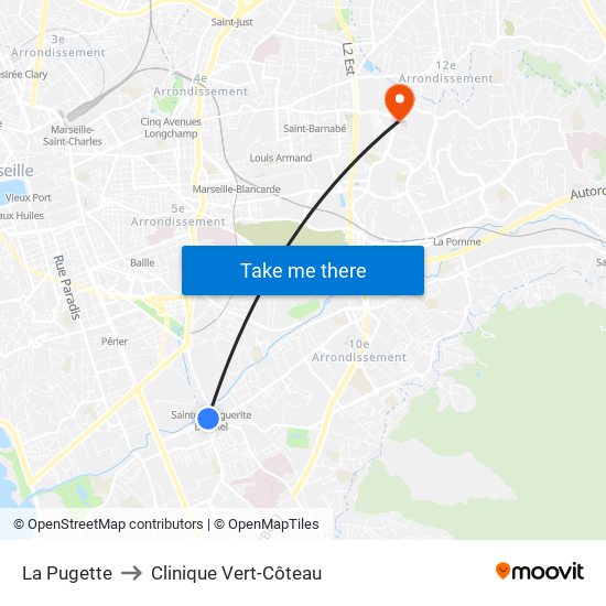 La Pugette to Clinique Vert-Côteau map