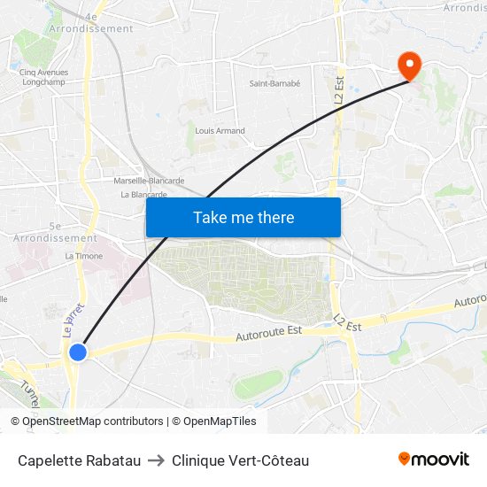 Capelette Rabatau to Clinique Vert-Côteau map