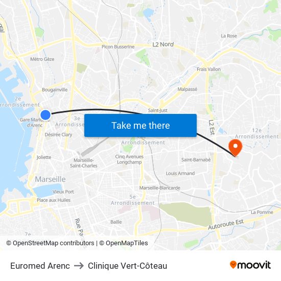 Euromed Arenc to Clinique Vert-Côteau map