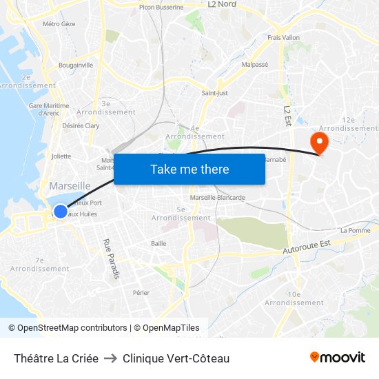 Théâtre La Criée to Clinique Vert-Côteau map