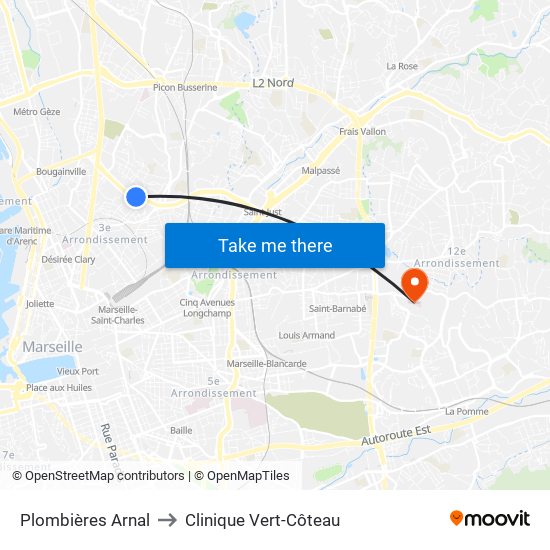 Plombières Arnal to Clinique Vert-Côteau map
