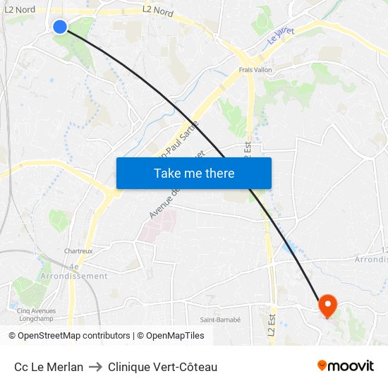 Cc Le Merlan to Clinique Vert-Côteau map