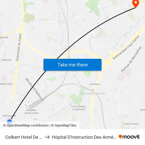 Colbert Hotel De Region to Hôpital D'Instruction Des Armées Laveran map