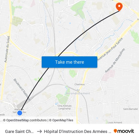 Gare Saint Charles to Hôpital D'Instruction Des Armées Laveran map