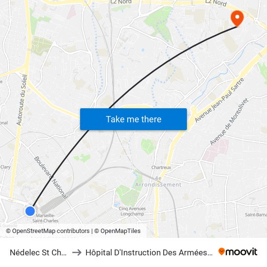 Nédelec St Charles to Hôpital D'Instruction Des Armées Laveran map