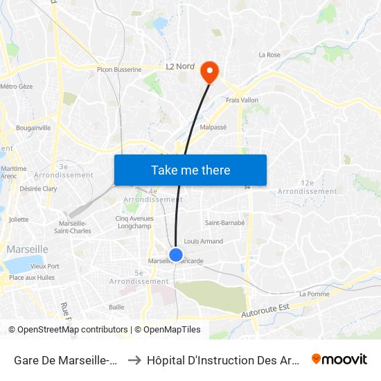 Gare De Marseille-Blancarde to Hôpital D'Instruction Des Armées Laveran map