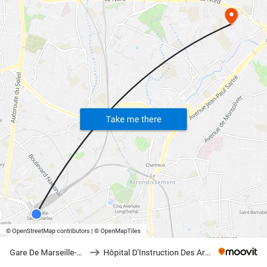Gare De Marseille-St-Charles to Hôpital D'Instruction Des Armées Laveran map