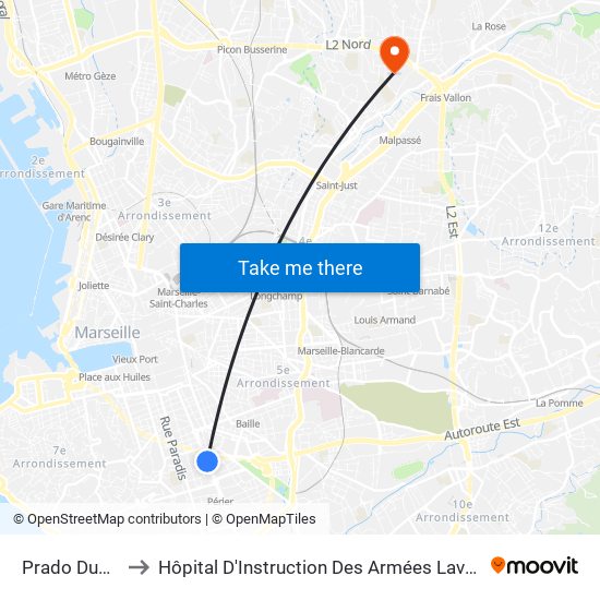 Prado Dupré to Hôpital D'Instruction Des Armées Laveran map