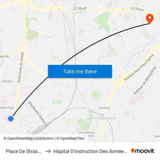 Place De Strasbourg to Hôpital D'Instruction Des Armées Laveran map