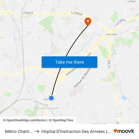 Métro Chartreux to Hôpital D'Instruction Des Armées Laveran map