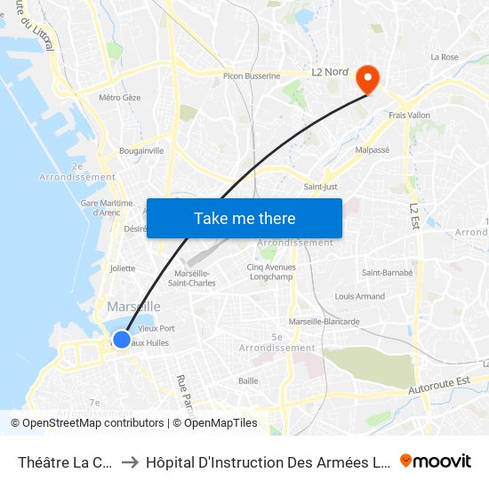 Théâtre La Criée to Hôpital D'Instruction Des Armées Laveran map