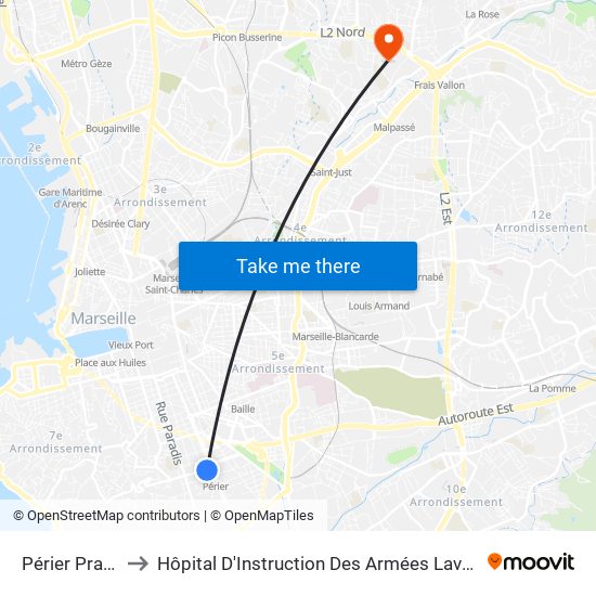 Périer Prado to Hôpital D'Instruction Des Armées Laveran map