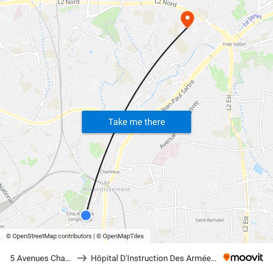 5 Avenues Chartreux to Hôpital D'Instruction Des Armées Laveran map