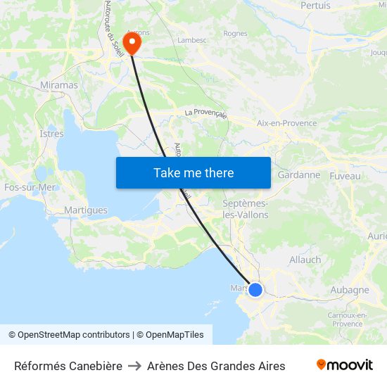 Réformés Canebière to Arènes Des Grandes Aires map