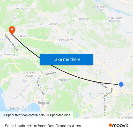 Saint-Louis to Arènes Des Grandes Aires map