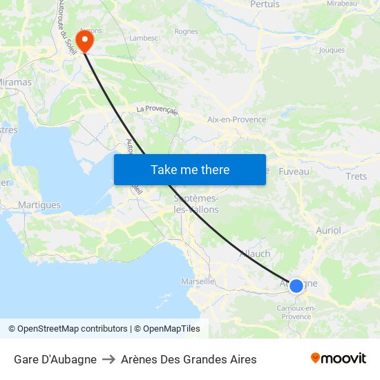 Gare D'Aubagne to Arènes Des Grandes Aires map