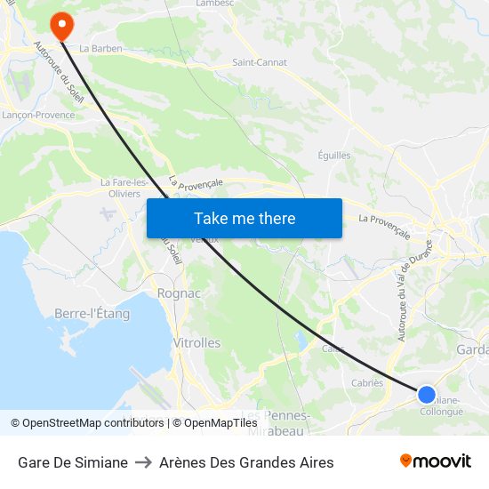 Gare De Simiane to Arènes Des Grandes Aires map