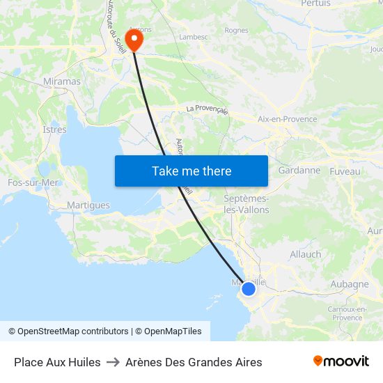 Place Aux Huiles to Arènes Des Grandes Aires map
