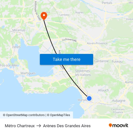 Métro Chartreux to Arènes Des Grandes Aires map