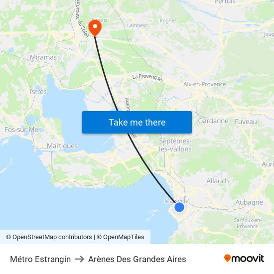 Métro Estrangin to Arènes Des Grandes Aires map