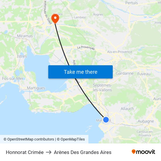 Honnorat Crimée to Arènes Des Grandes Aires map
