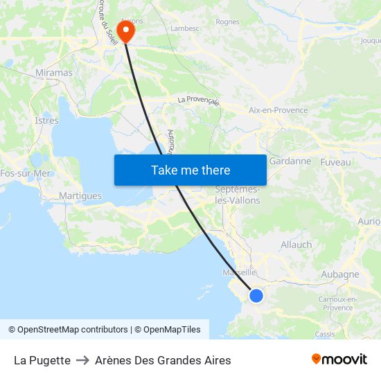 La Pugette to Arènes Des Grandes Aires map