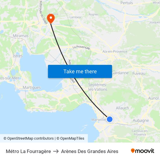 Métro La Fourragère to Arènes Des Grandes Aires map