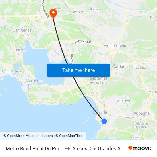 Métro Rond Point Du Prado to Arènes Des Grandes Aires map