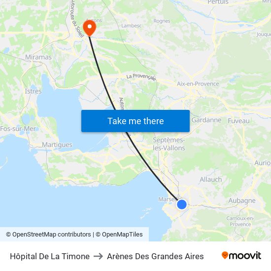 Hôpital De La Timone to Arènes Des Grandes Aires map