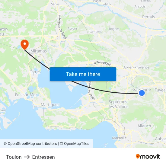 Toulon to Entressen map