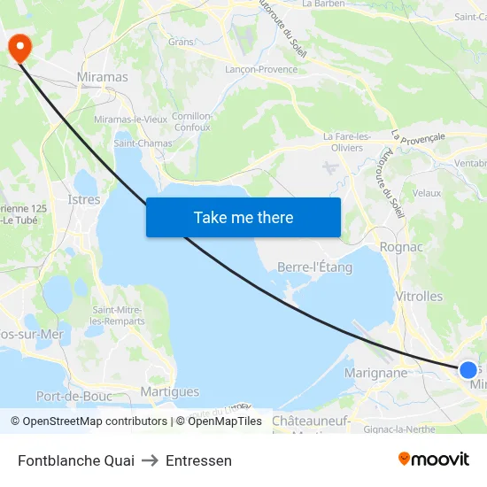 Fontblanche Quai to Entressen map