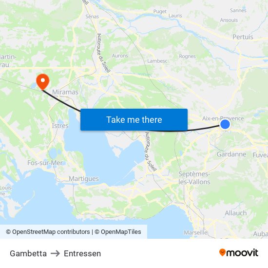 Gambetta to Entressen map