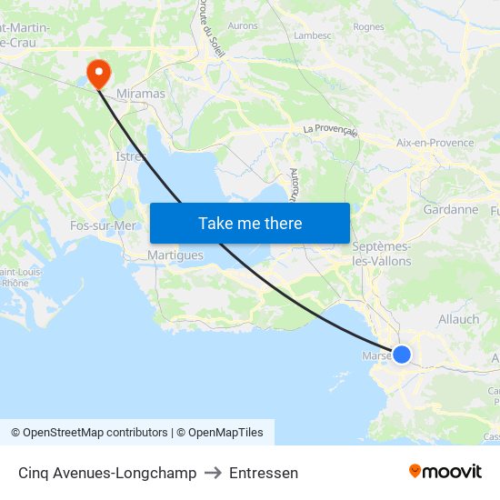 Cinq Avenues-Longchamp to Entressen map